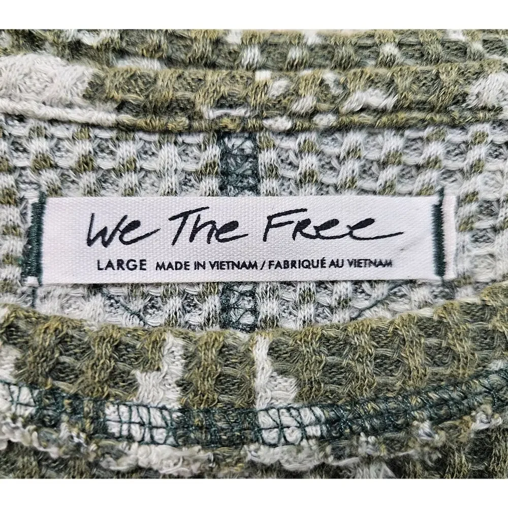 FREE PEOPLE We The Free Size L Pretty Little Thermal Top Green Boho Cotton 38